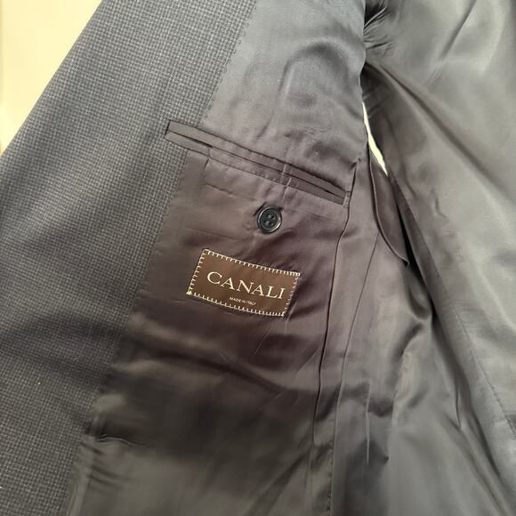 CANALI | 100% Wool Gray Microcheck 2 Button Blazer Notch Lapel Size 54 R (44 R) - Picture 6 of 11